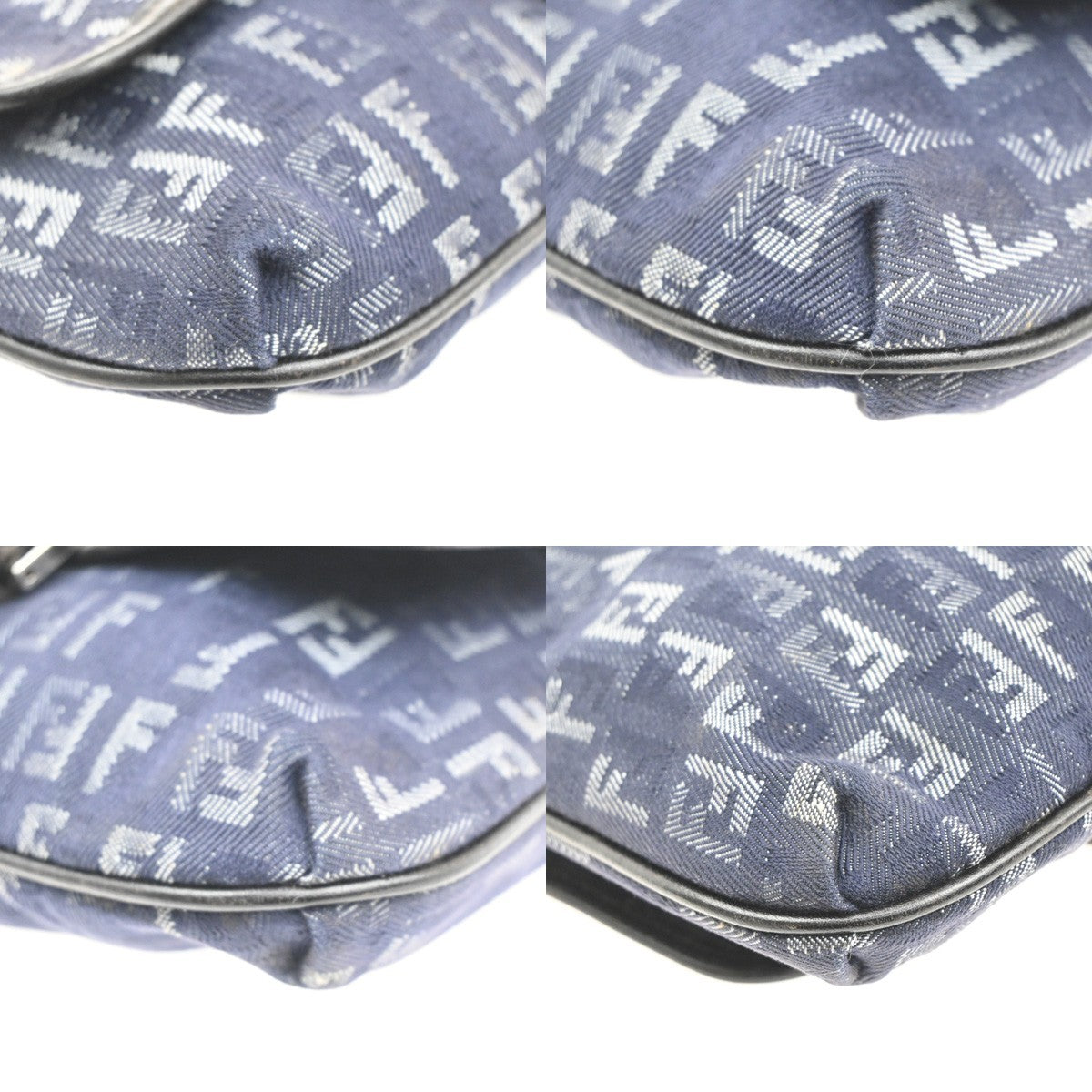 FENDI Logo Zuccino Flap Shoulder bag Canvas Leather Blue SHW Italy 85MA113