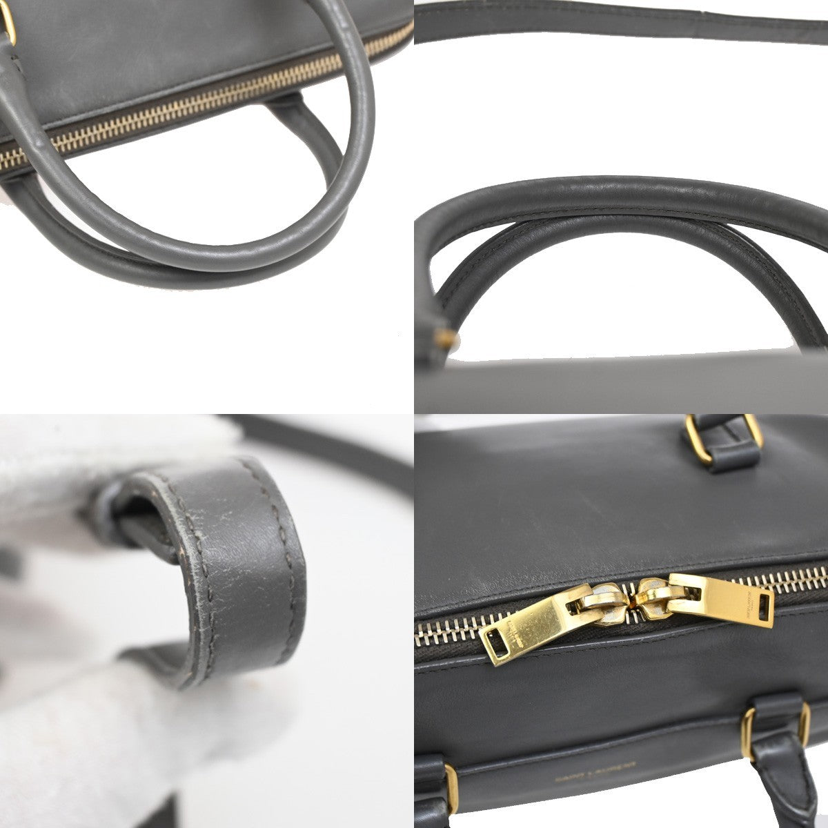 SAINT LAURENT Baby Duffle 2way Shoulder Hand Bag Leather Gray GHW Italy 84DA190