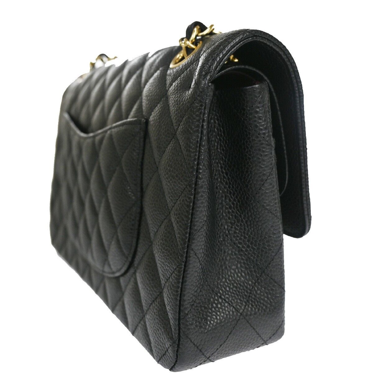 CHANEL CC Matelasse 25 Double Flap Chain Shoulder Bag Caviar Leather BK 465LC344