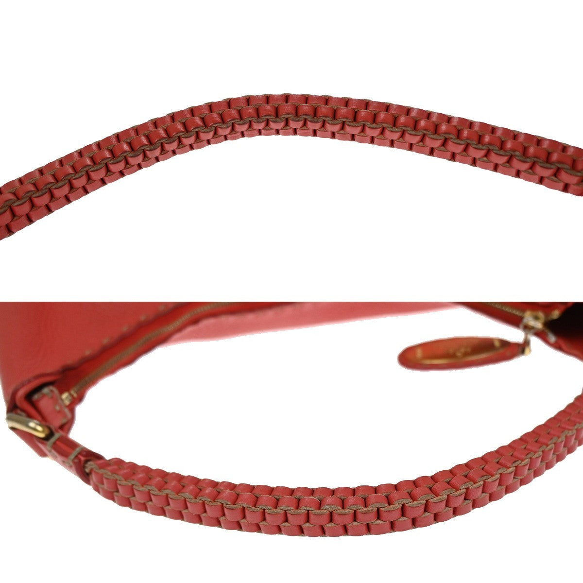 FENDI Logo Selleria Shoulder Hobo Bag Leather Red GHW Italy 82YJ094