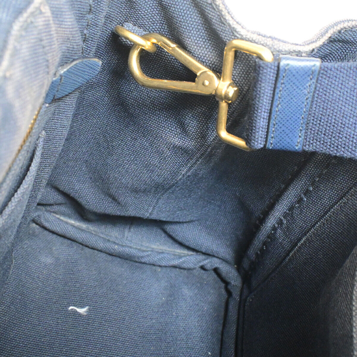PRADA Logo CANAPA 2Way Shoulder Hand Bag Canvas Leather Navy Blue GHW 86SJ071