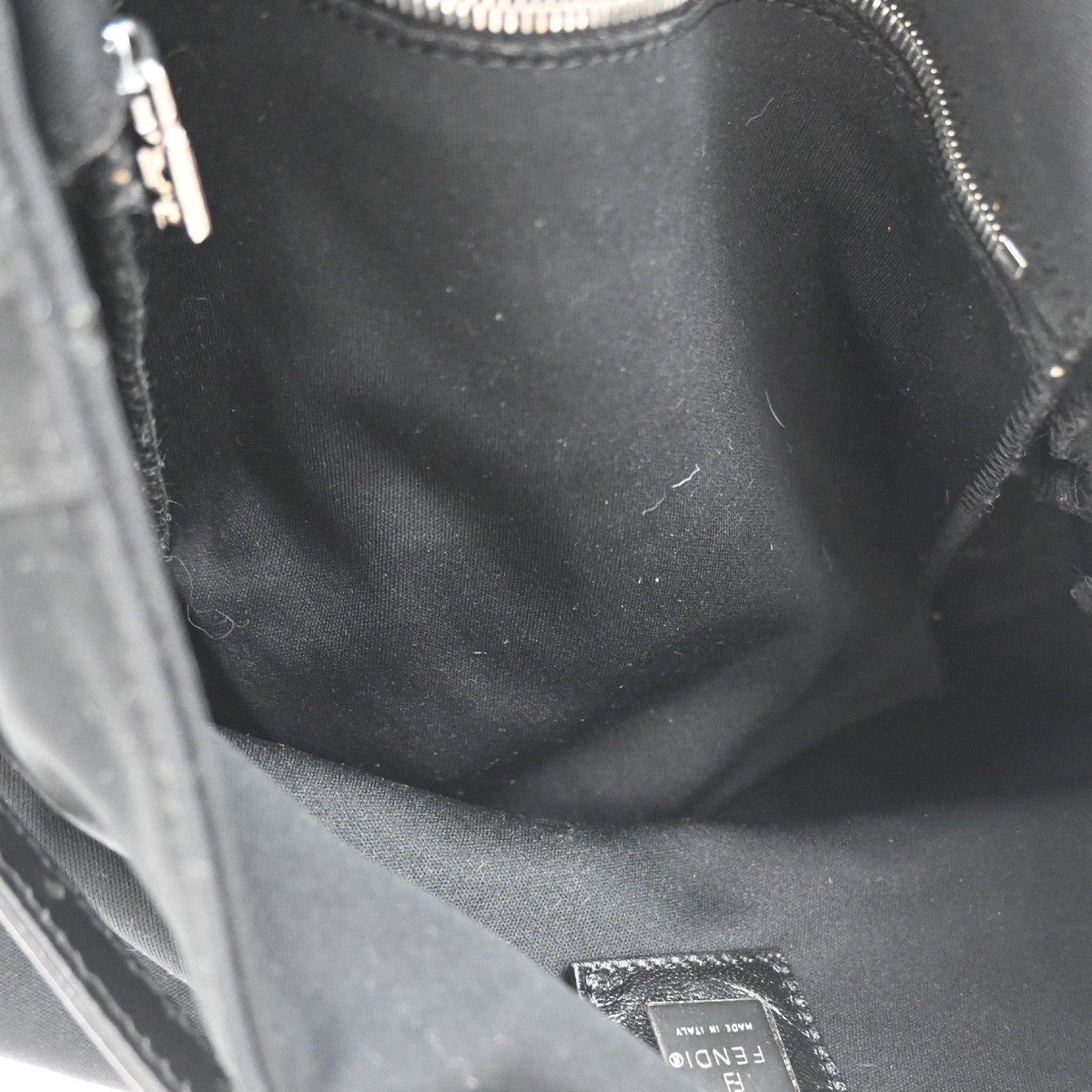 FENDI Logo Mamma Baguette Hand bag Nylon Leather Black SHW Italy 35KD062