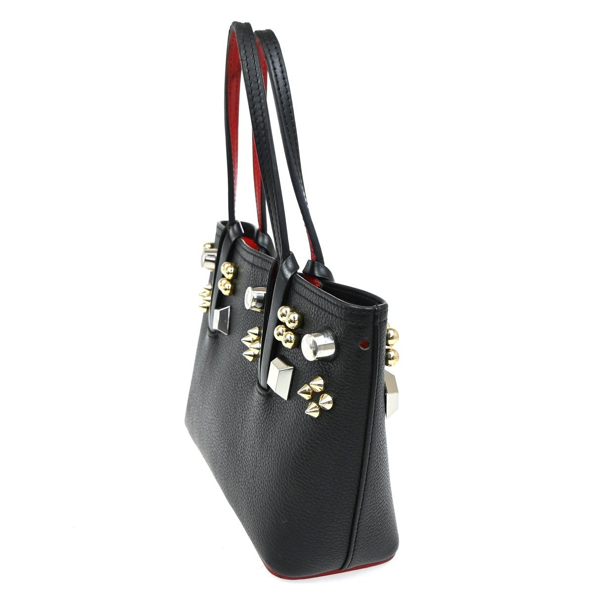 CHRISTIAN LOUBOUTIN Logo Studs 2Way Shoulder Hand Bag Leather Black 33YH852