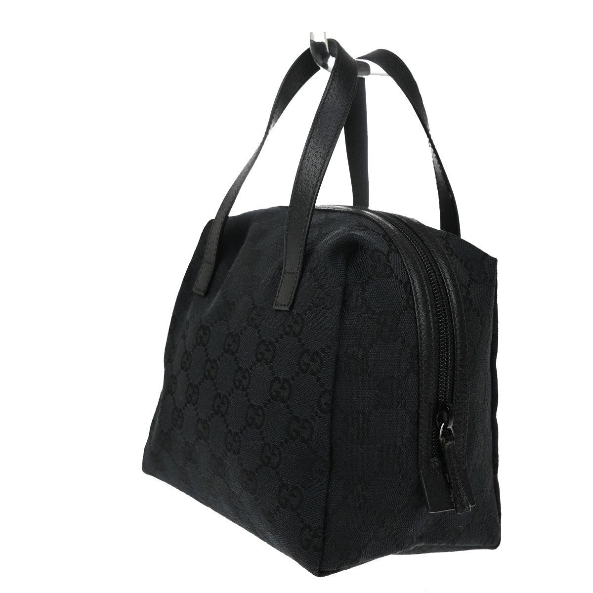 GUCCI GG Logo Pattern Shoulder Bag Canvas Leather Black Gold Italy 32KB494