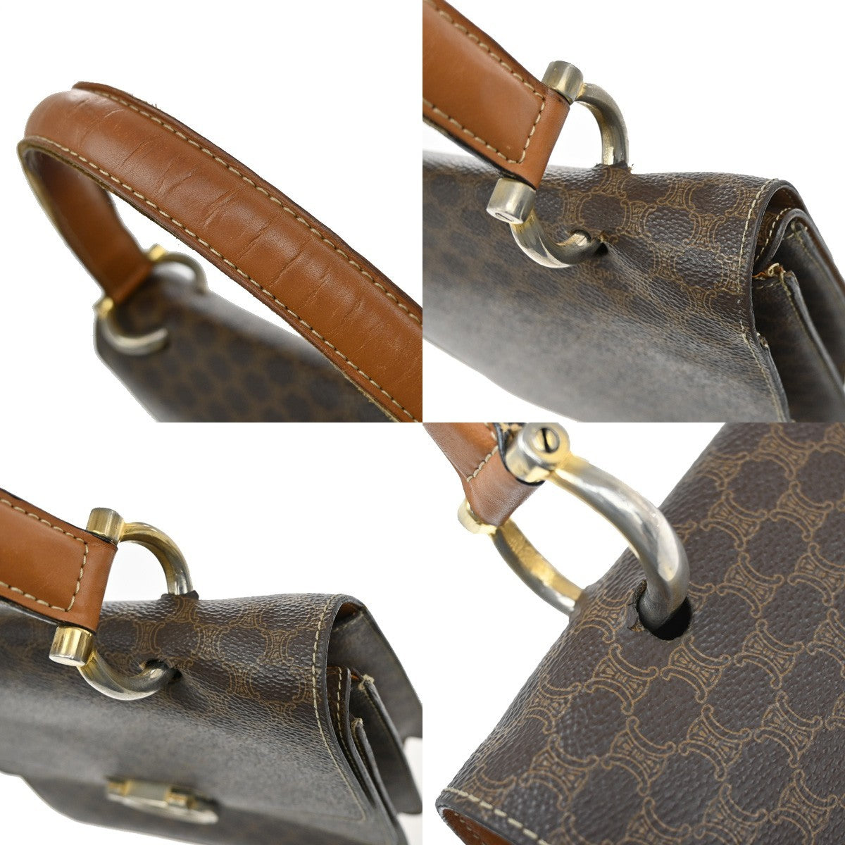 CELINE Logo Macadam Pattern Hand Bag PVC Leather Brown GHW Italy 61KB708