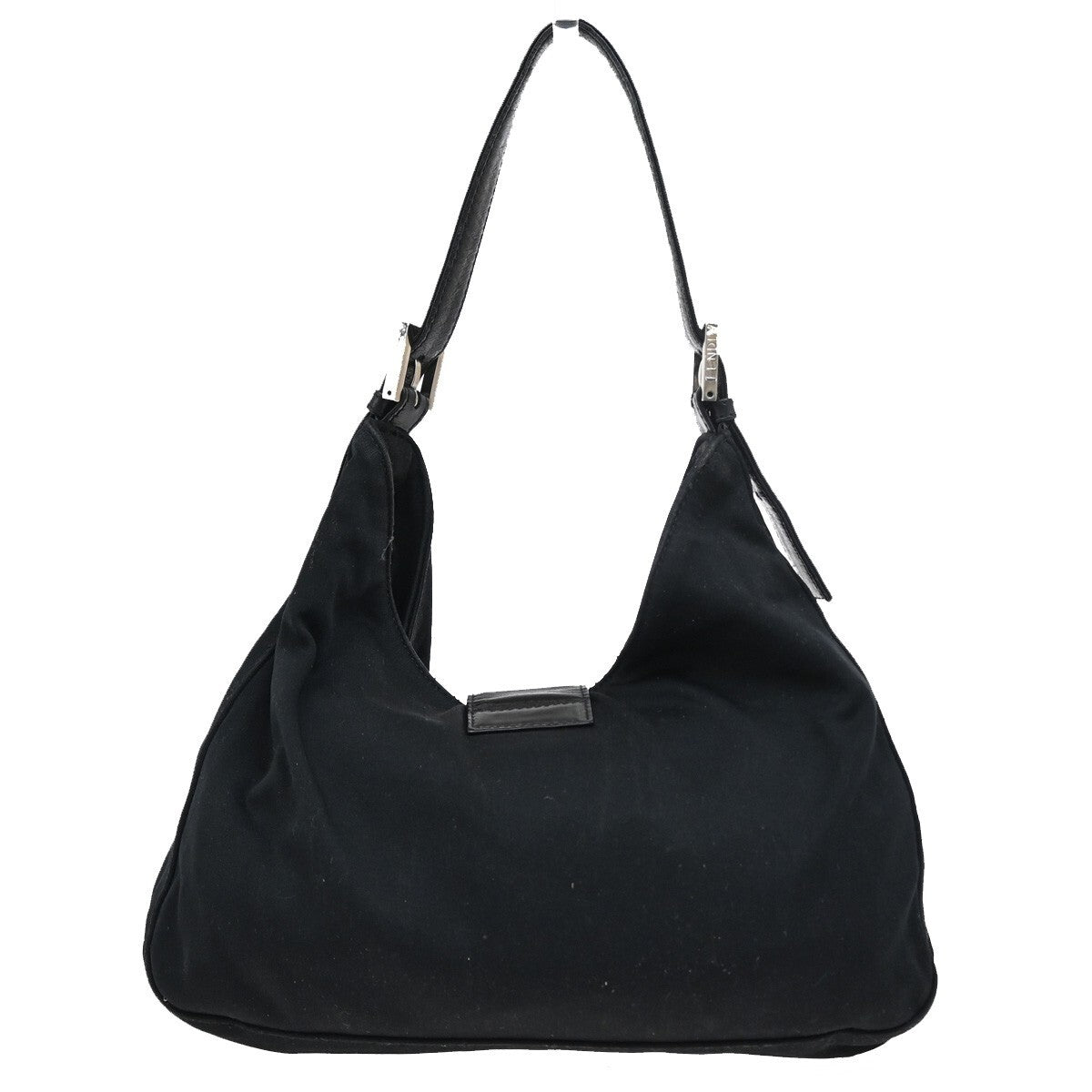 FENDI Logo Hand Bag Canvas Leather Black SHW Made in Italy 80EE527