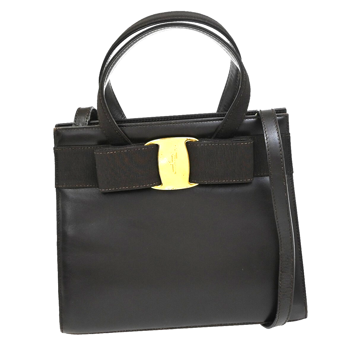 SALVATORE FERRAGAMO Logo Vara 2Way Shoulder Hand Bag Leather Brown Italy 65FB826