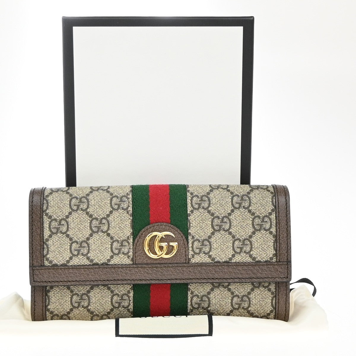 GUCCI Logo GG Pattern Sherry Bifold Long Wallet Supreme Leather Brown 76RF647