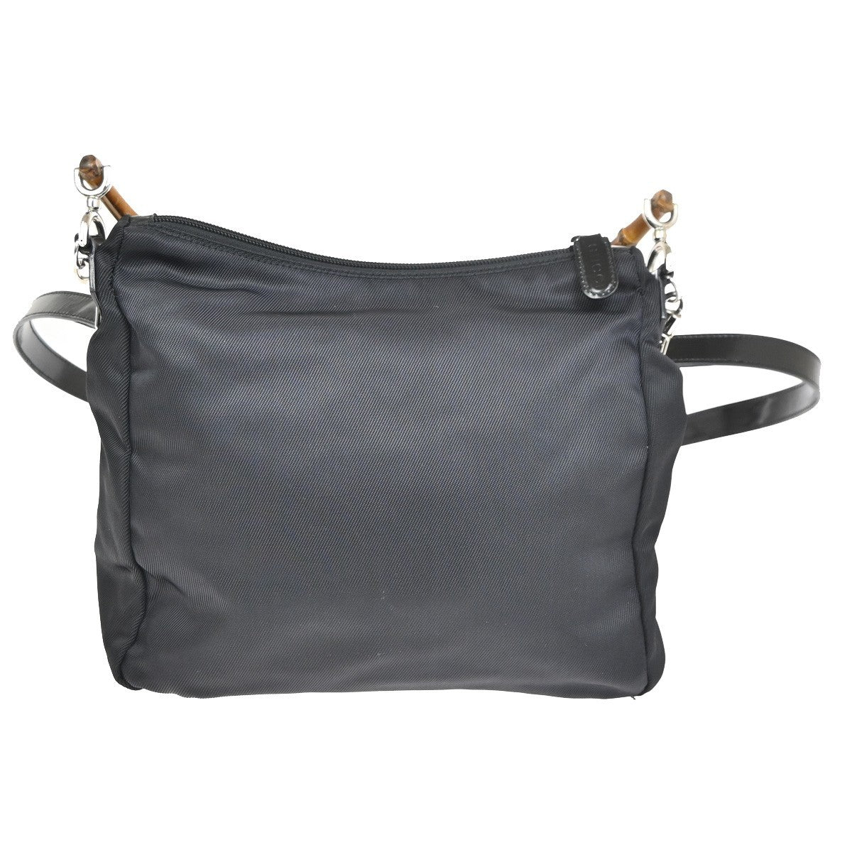 GUCCI Logo Bamboo 2Way Shoulder Hand Bag Nylon Leather Black SHW Italy 64ZA309