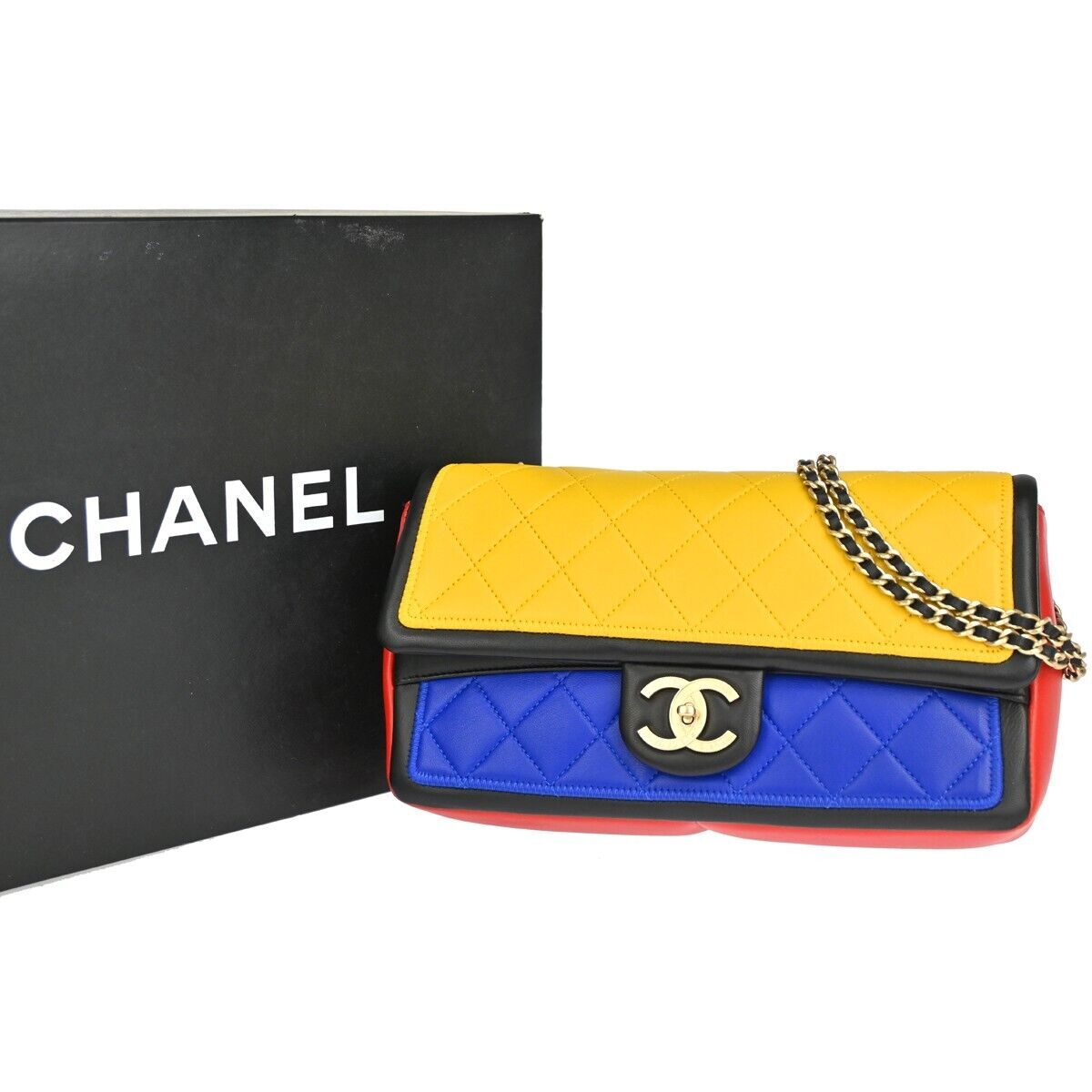 CHANEL Multicolor Matelasse Flap Chain Shoulder Bag Leather BK BE RD YW 730RJ623