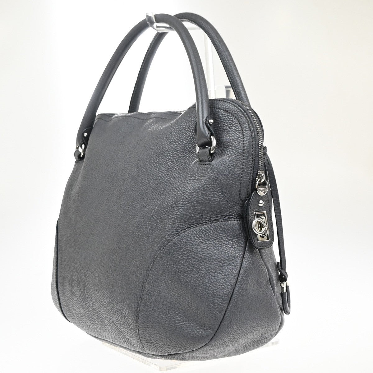 SALVATORE FERRAGAMO Logo Gancini Shoulder Hand Bag Leather Gray Italy 67KD031