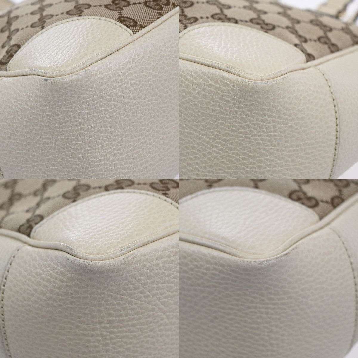 GUCCI GG Logo 2way Shoulder Handbag Canvas Leather Beige White GHW Italy 93KC202