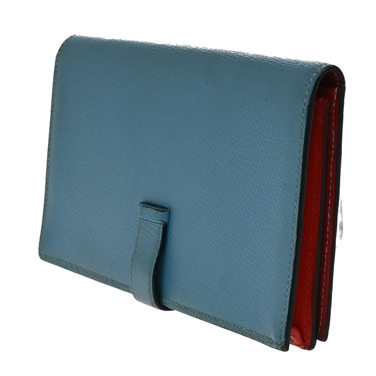 HERMES H Logo Bearn Long Bifold Wallet Leather Blue Red GHW France 32EF997