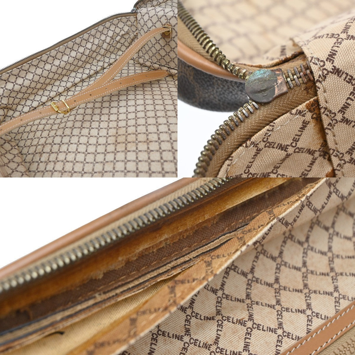 CELINE Logo Macadam Pattern Travel Hand Bag PVC Leather Brown GHW Italy 64KP375