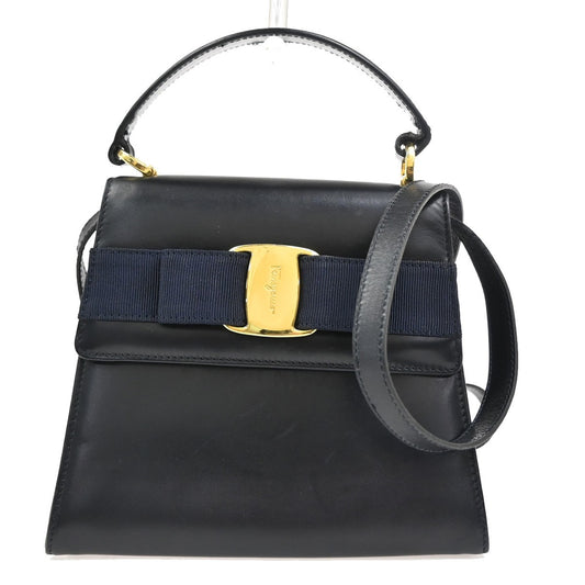 SALVATORE FERRAGAMO Logo 2Way Mini Shoulder Hand Bag Leather Navy Blue 62YJ092