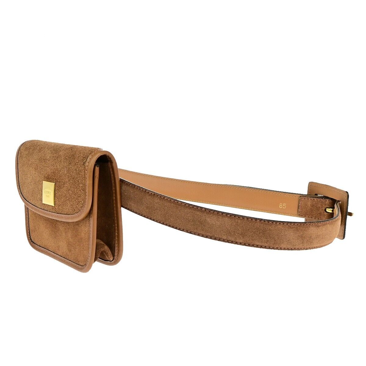 CELINE Logo Mini Bum Bag #85 Suede Leather Brown GHW Italy 68ED372