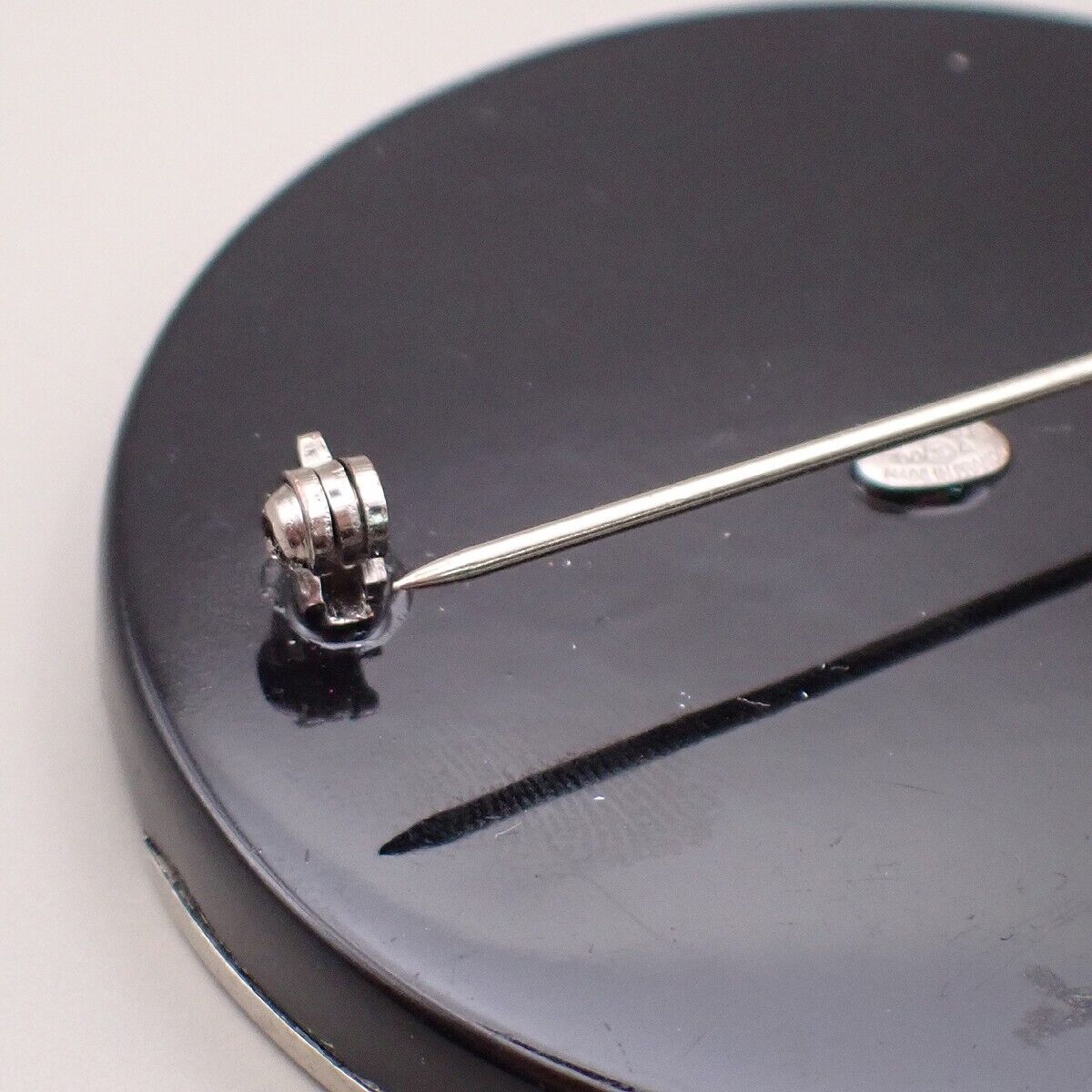 CHANEL Logo Round Bicolor Brooch 00A Metal Plastic Black Silver France 83YE496