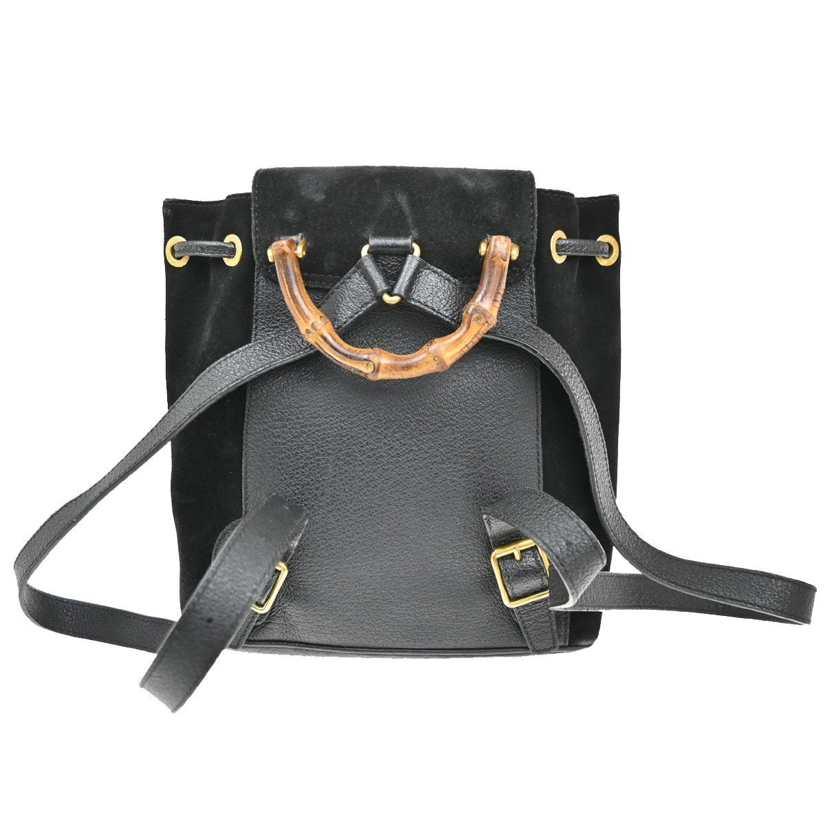 GUCCI Logo GG Pattern Bamboo Backpack Bag Suede Canvas Black SHW Italy 62CA501
