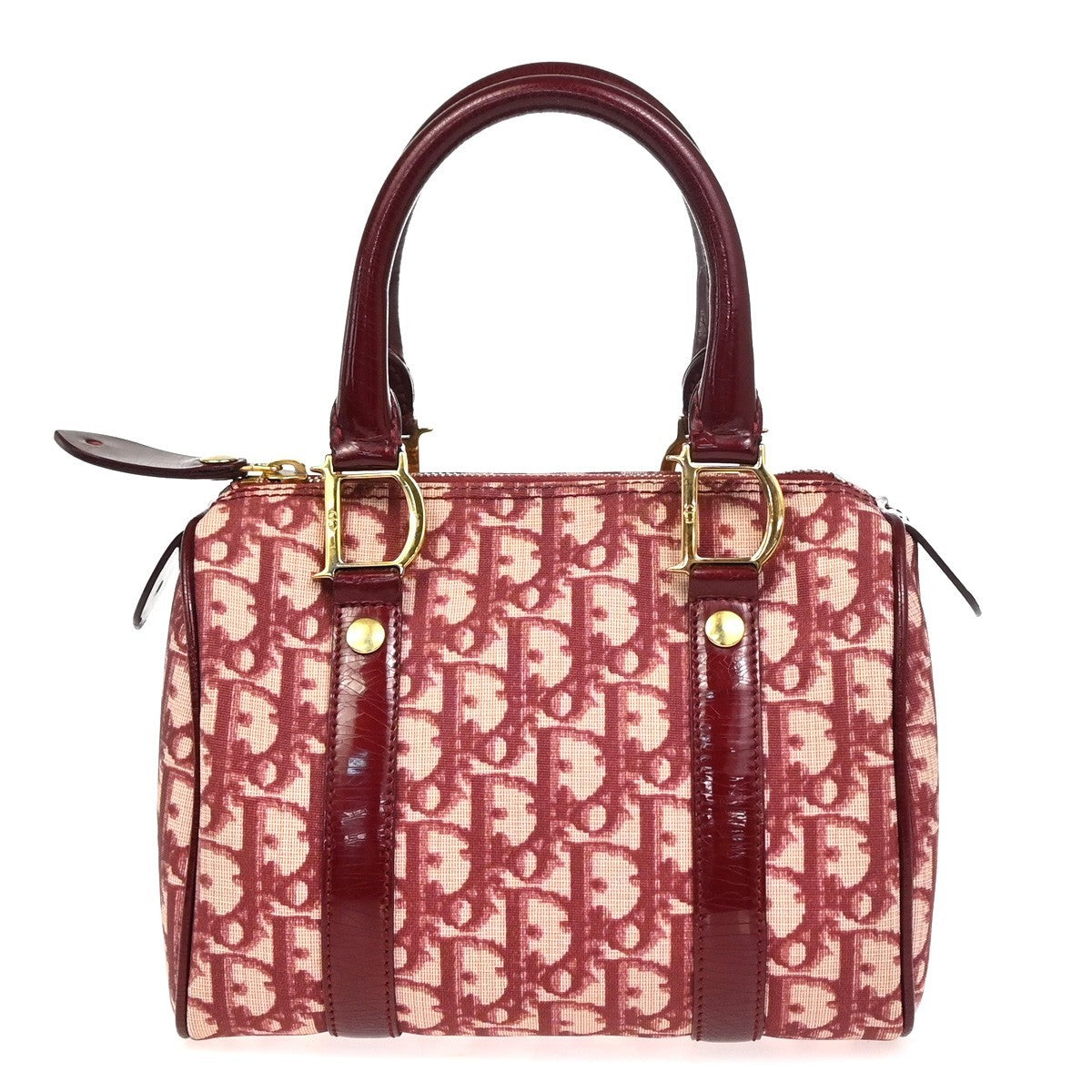 CHRISTIAN DIOR Logo Trotter Pattern Hand Bag PVC Patent Leather Red GHW 51YH875