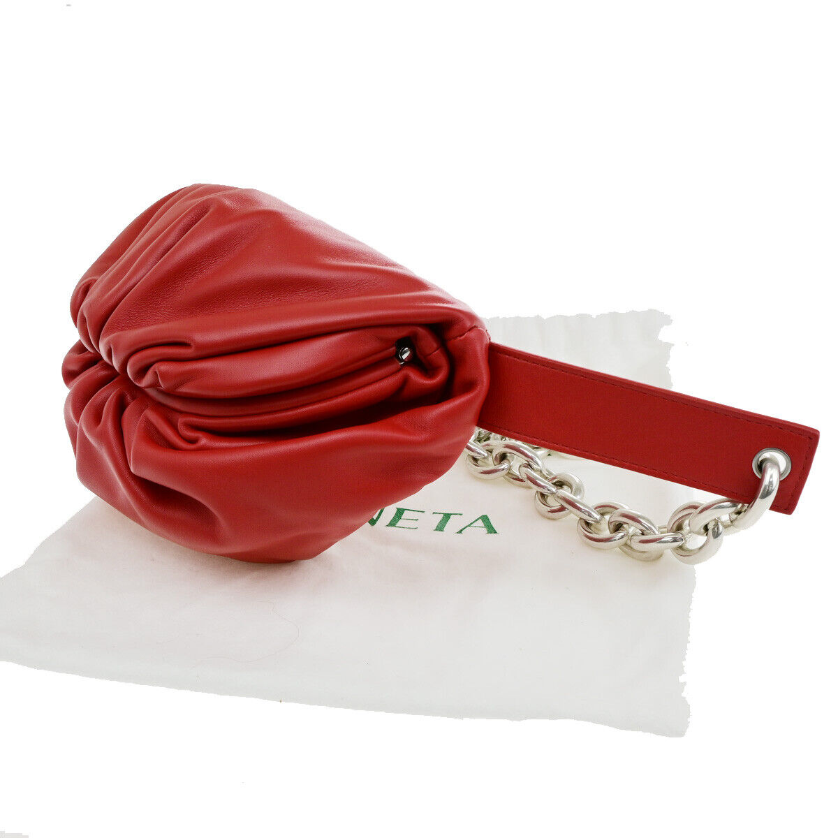 BOTTEGA VENETA The Chain Pouch Shoulder Body Bag Leather Red Silver 609RF159