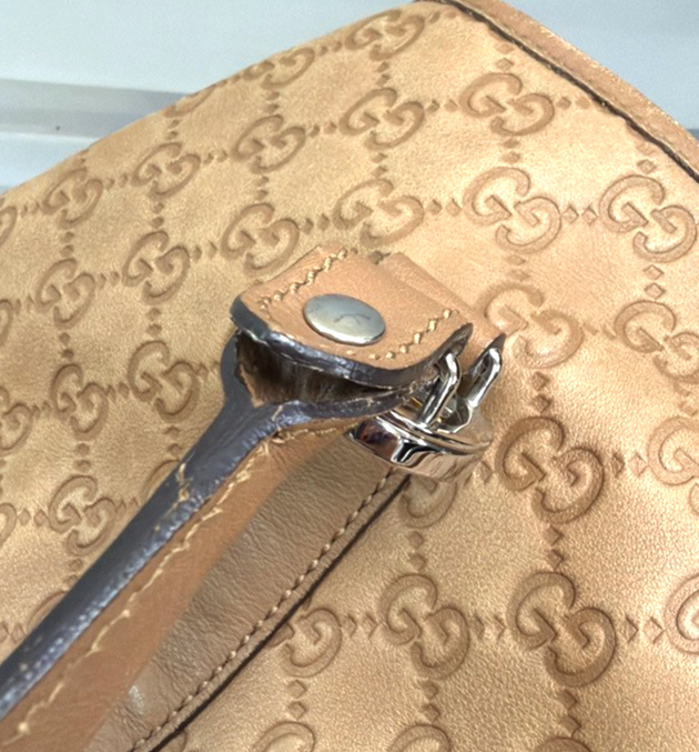 GUCCI Logo Twins Guccissima Shoulder Tote Bag Leather Brown Italy 80YJ201