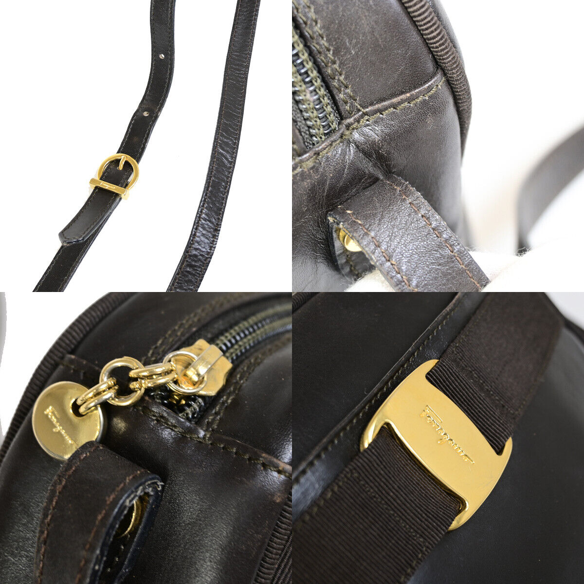 SALVATORE FERRAGAMO Logo Vara Shoulder Bag Leather Brown GHW Italy 02YG260