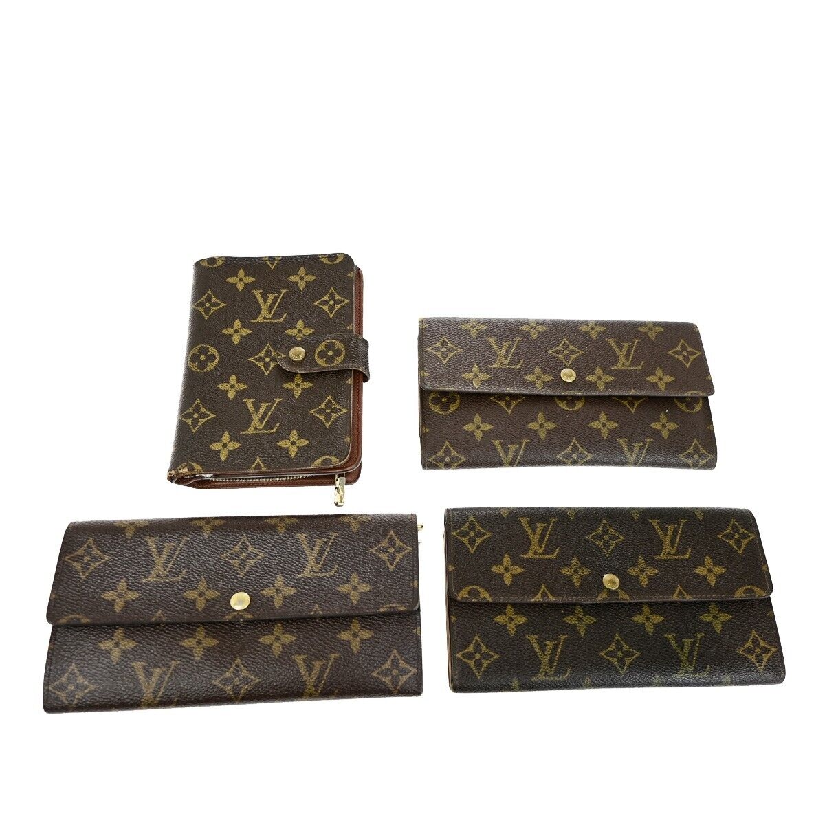 LOUIS VUITTON LV Logo 4 Set Bifold Trifold Long Wallet Monogram Brown 65FA707