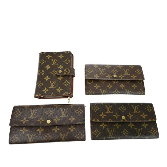 LOUIS VUITTON LV Logo 4 Set Bifold Trifold Long Wallet Monogram Brown 65FA707