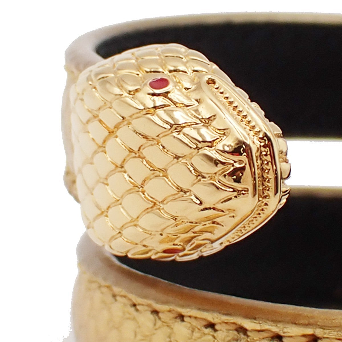 BVLGARI Serpenti Forever Bracelet Twin Head Snake Leather Gold 31RL245
