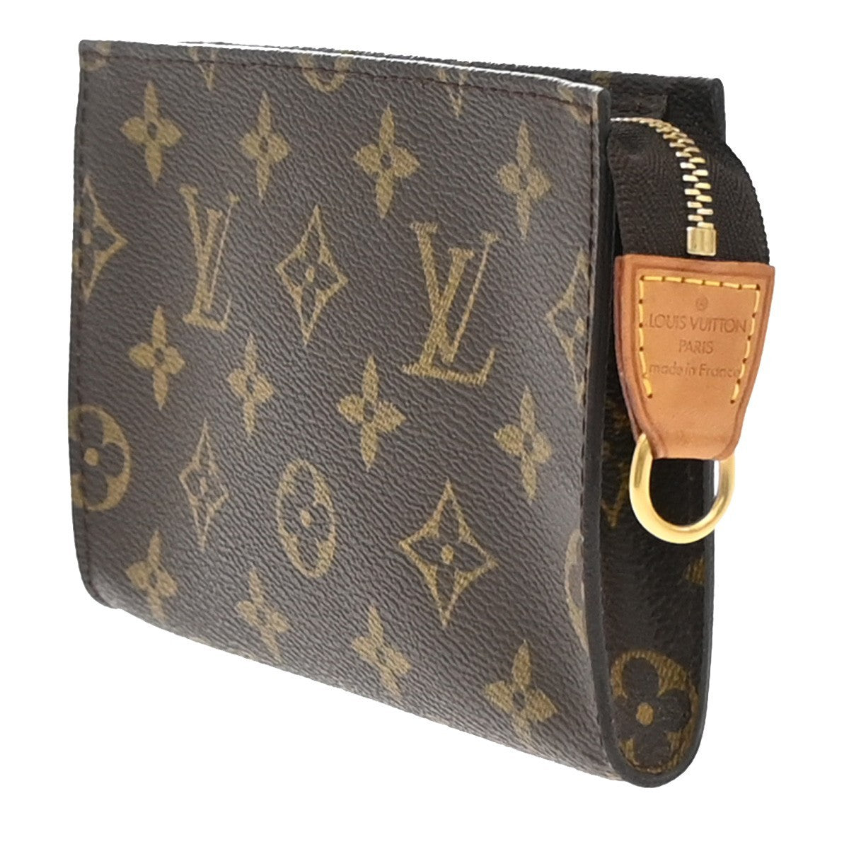 LOUIS VUITTON LV Logo Bucket PM Pouch Bag Monogram Leather Brown Gold 63KB401