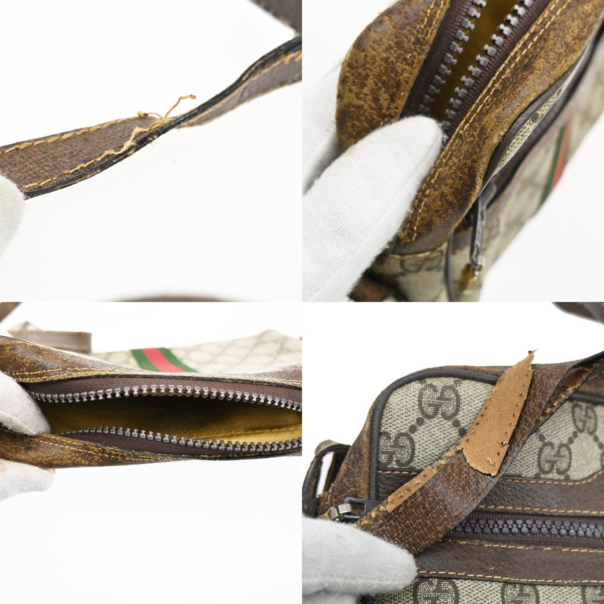 GUCCI GG Pattern 2 Set Shoulder Bags PVC Leather Beige Brown GHW Italy 04CA372