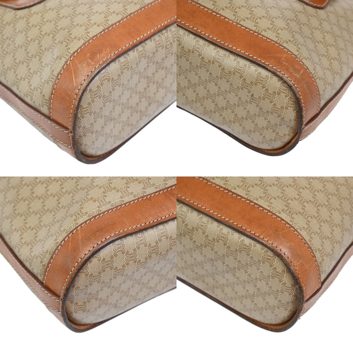 CELINE Logo Macadam Pattern Shoulder Bag PVC Leather BN Beige GHW Italy 63ZA280