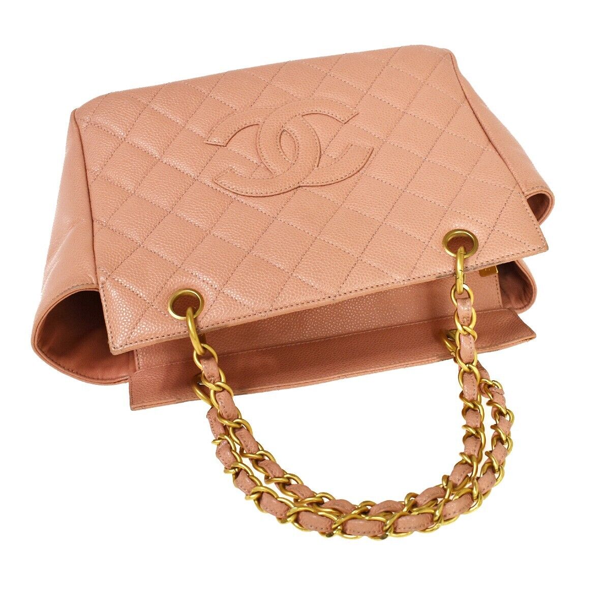 CHANEL CC Logo Matelasse Chain Hnd Bag Caviar Leather Pink GD Vintage 651RC482