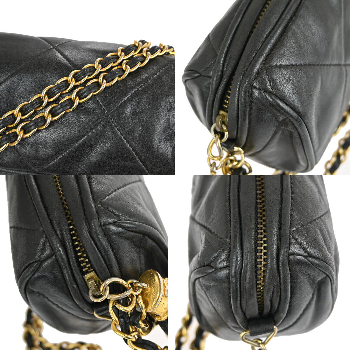 CHANEL CC Tassel Mini Matelasse Chain Shoulder Bag Leather BK Vintage 614RJ709