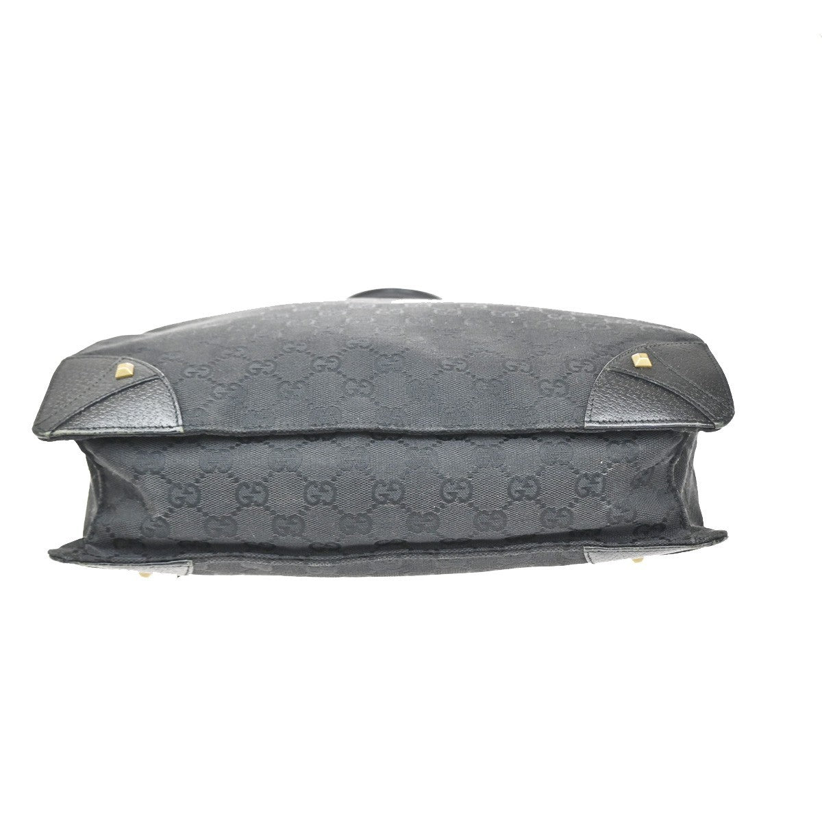Gucci GG  Pattern Nailhead Tote Hand Bag Black Canvas Leather Italy 31SA080