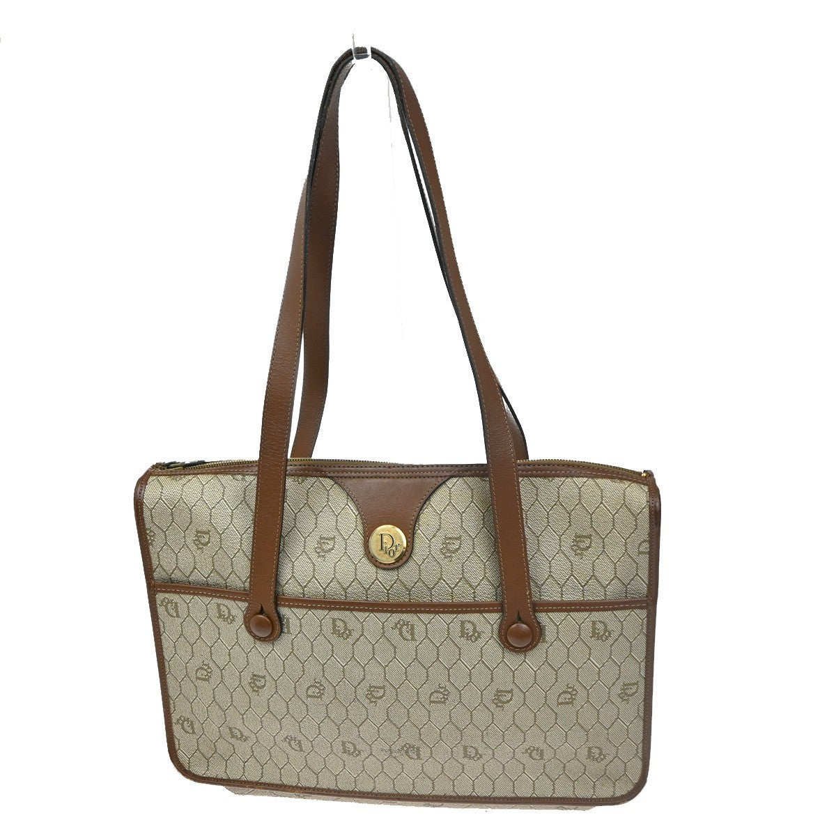 CHRISTIAN DIOR Logo Honeycomb Shoulder Hand Bag PVC Leather Beige GHW 62CA527