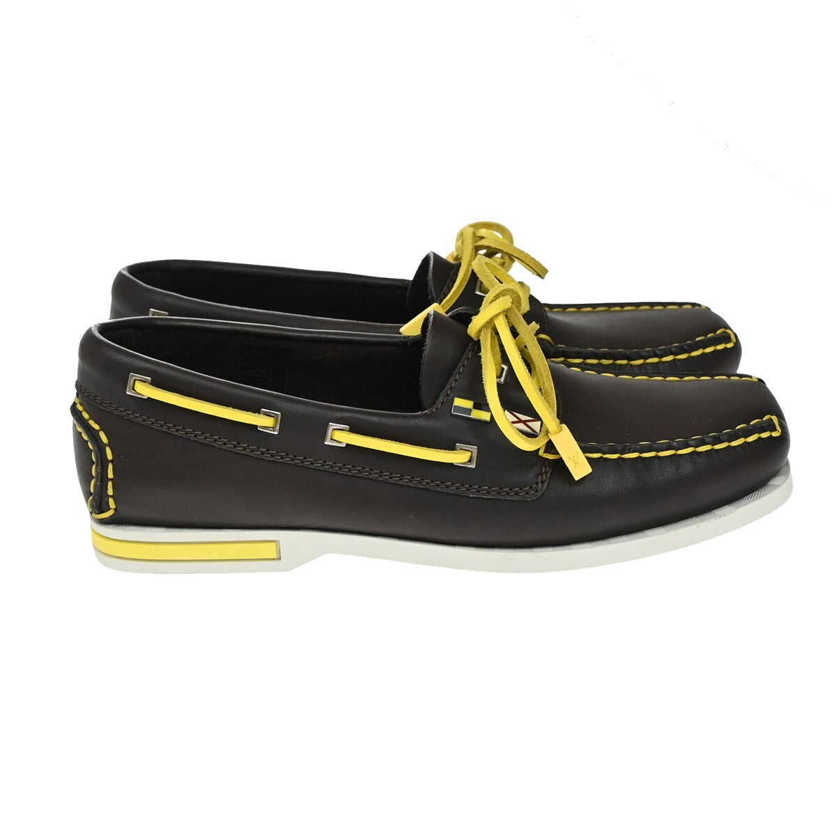 LOUIS VUITTON Logo Vuitton Cup Shoes Size 37  Leather Brown Yellow 88EE321