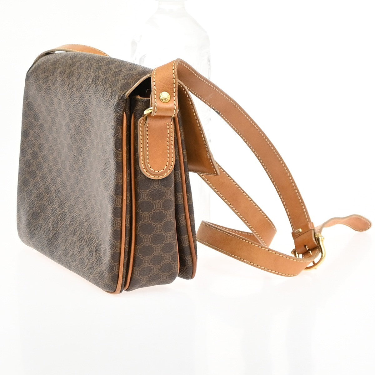 CELINE Logo Macadam Pattern Shoulder Bag PVC Leather Brown GHW Italy 61KC643