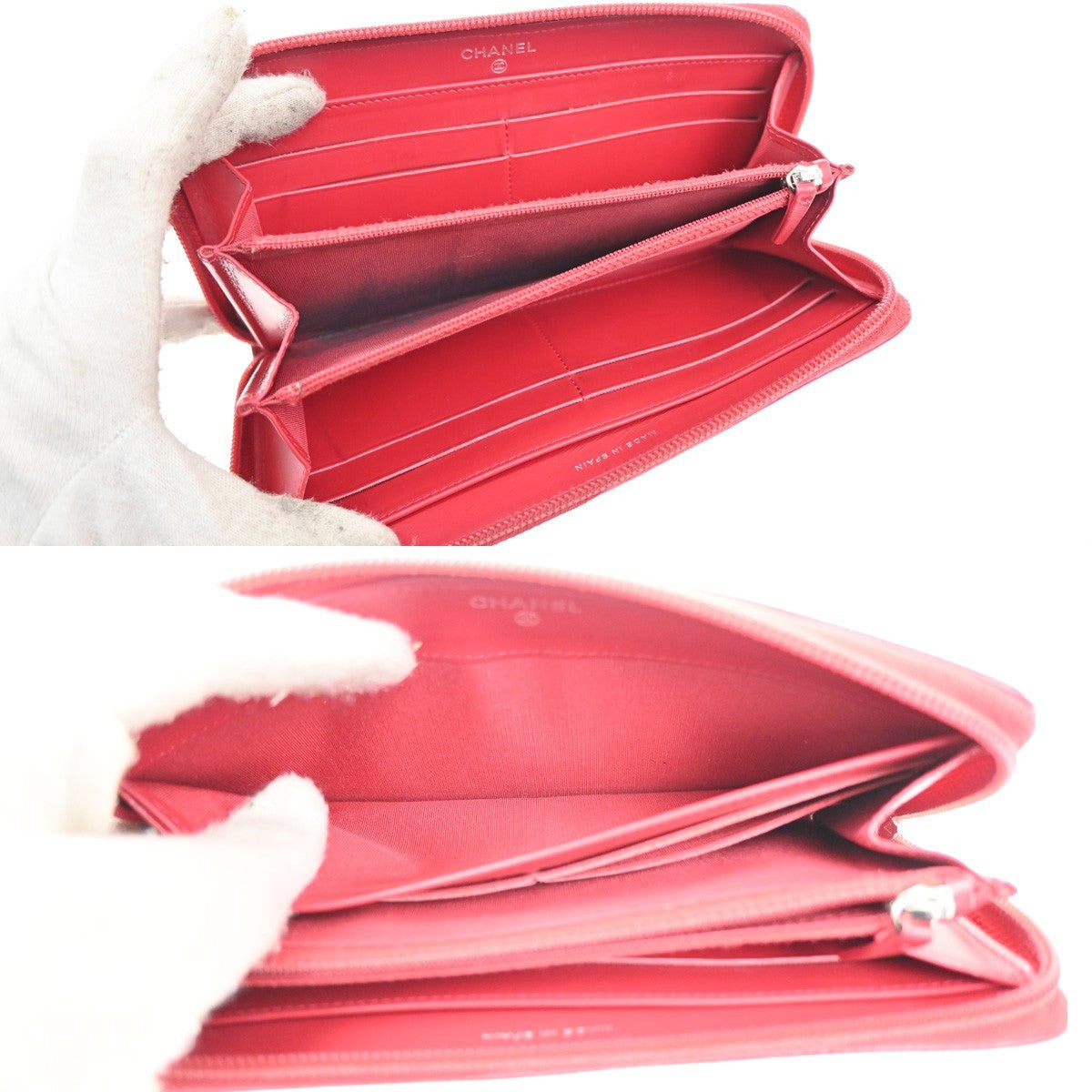 CHANEL CC Logo Zipper Around Wallet Grained Calfskin Leather Red SHW 35KP548