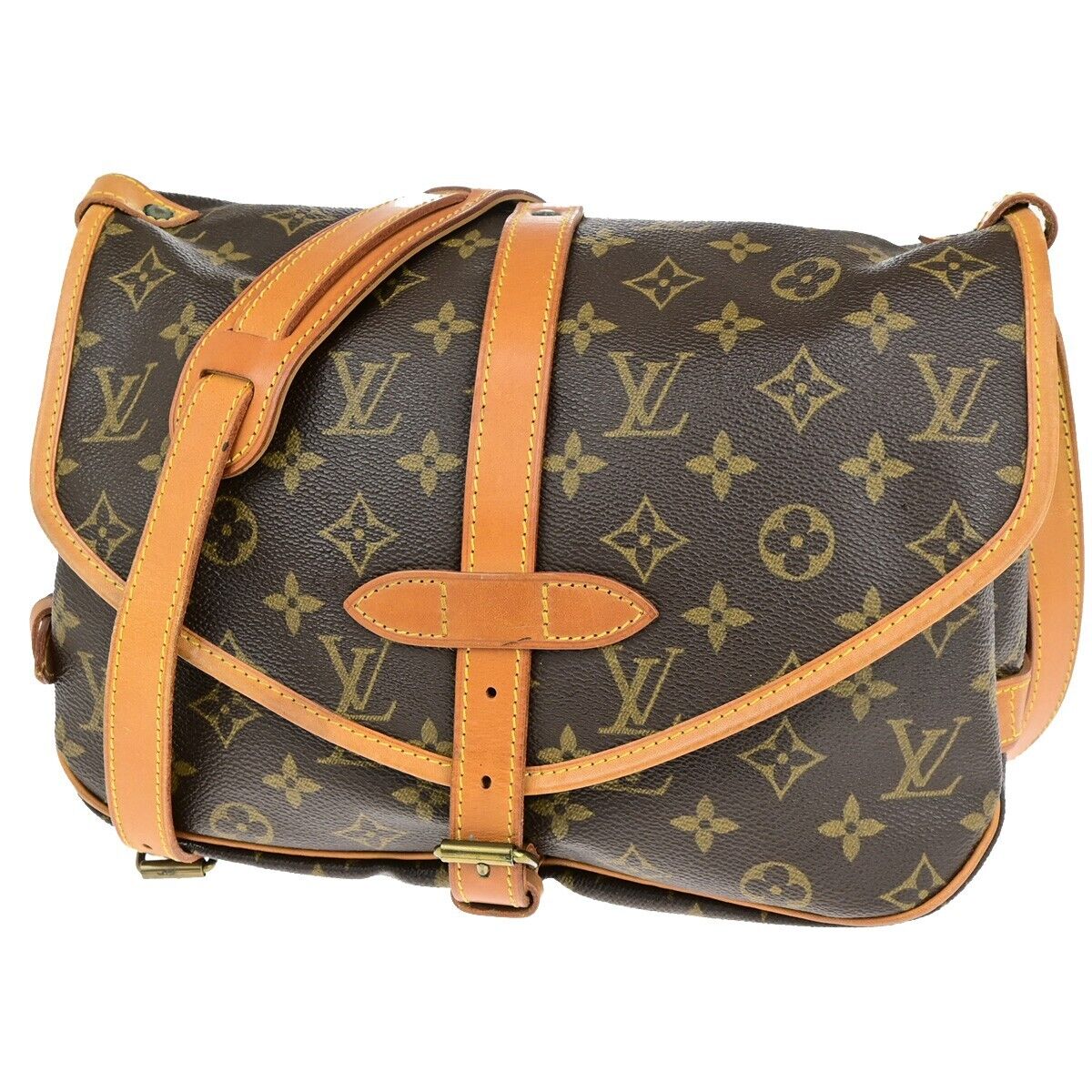 LOUIS VUITTON Logo Saumur 30 Shoulder Bag Monogram Leather Brown M42256 16ED410