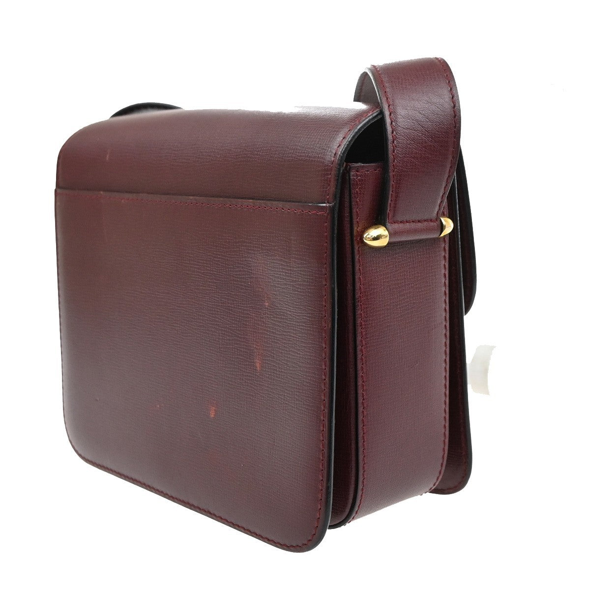 MUST DE CARTIER 2C Logo Shoulder Bag Leather Bordeaux Red GHW Italy 34EG398