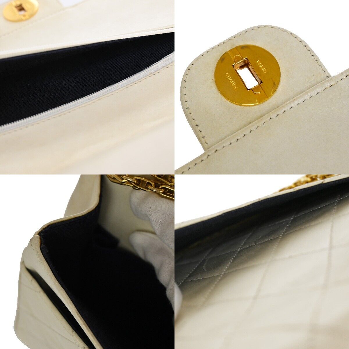 CHANEL CC Matelasse 25 Double Flap Chain Shoulder Bag Leather White GHW 636RJ391
