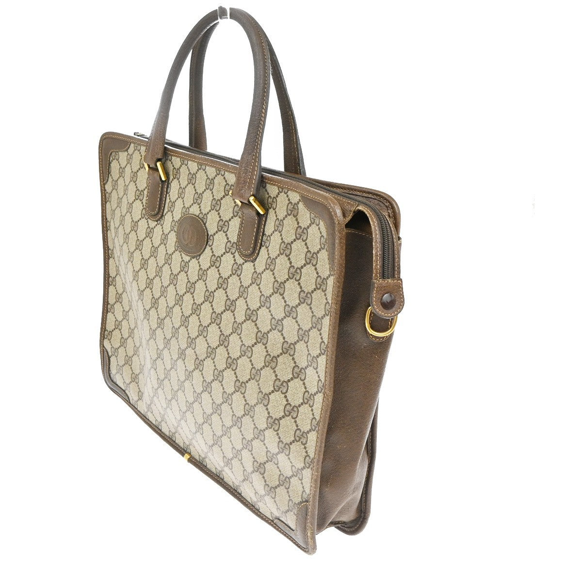 GUCCI LOGO GG Pattern Shoulder Hand Bag PVC Leather Beige GHW Italy 69TA589