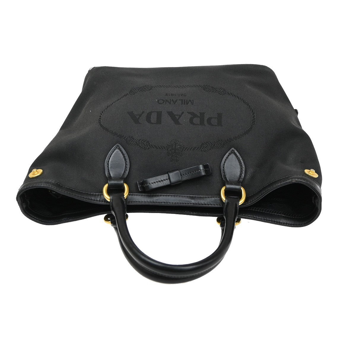 PRADA Logo Jacquard Shoulder Hand Bag Canvas Leather  Black GHW 30SA098
