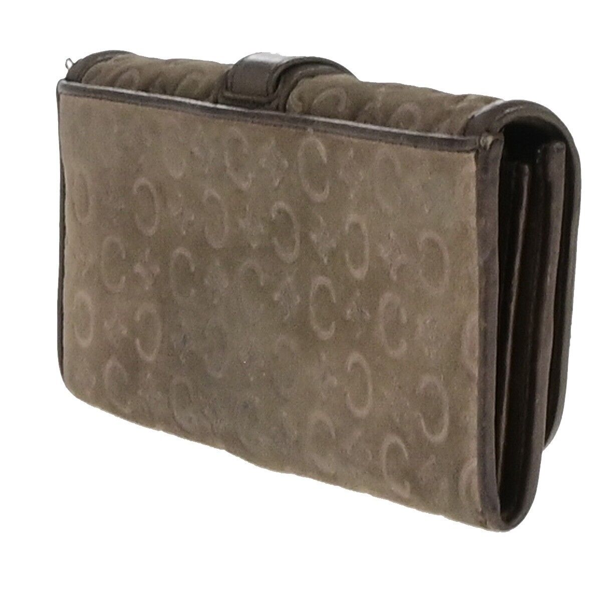 CELINE Logo Macadam Long Bifold Wallet Suede Leather Brown Gold 07KA509