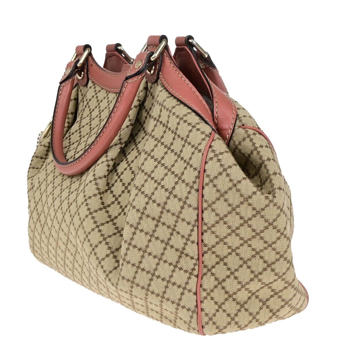 GUCCI Diamante Sukey Shoulder Bag Charm Canvas Leather Brown Pink 84EC855