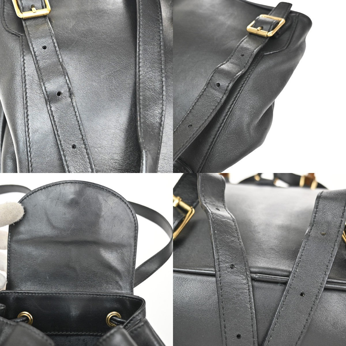 GUCCI Logo Bamboo Drawstring Backpack Bag Leather Black GHW Italy 85CA872