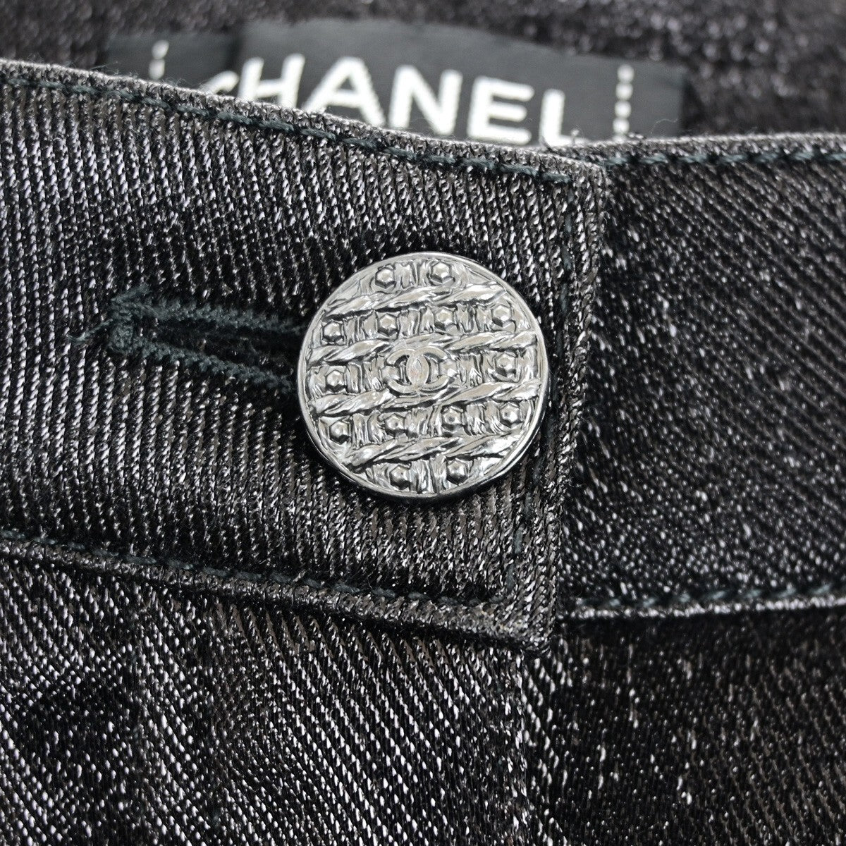 CHANEL CC Logo Trousers pants Stretch Size 36 Cotton Blend Black Italy 33KB117