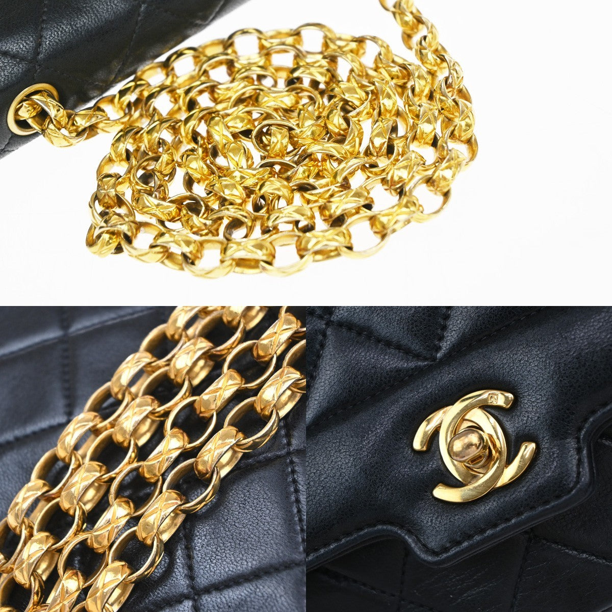 CHANEL Mini Diana Matelasse Chain Shoulder Bag Leather Black Vintage 359RP169
