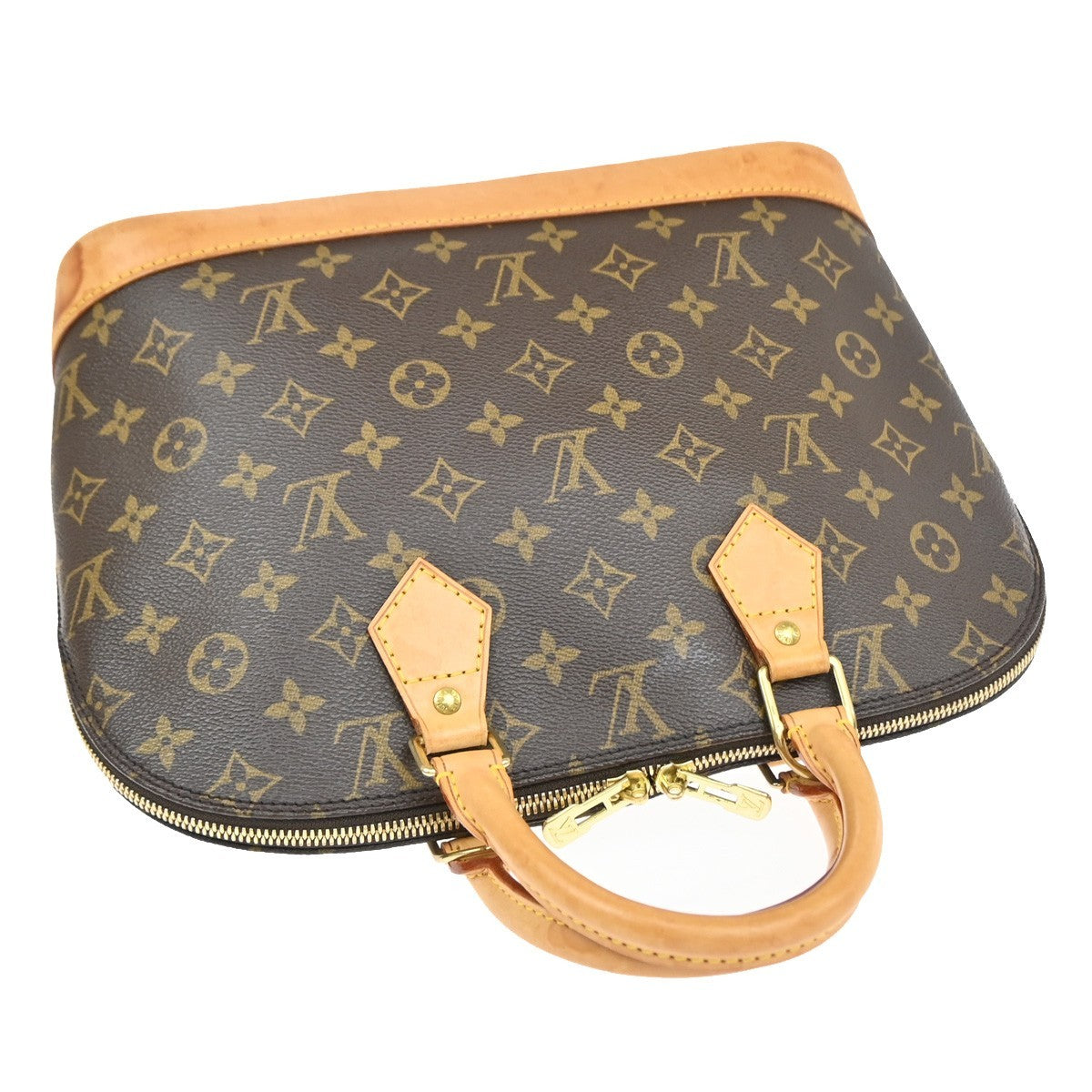 LOUIS VUITTON LV Logo Alma Hand Bag Monogram Leather Brown France M51130 85YJ240